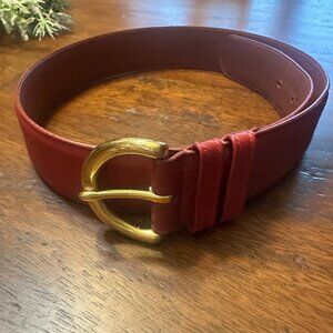 Elegant Red Leather Belt with Gold Buckle